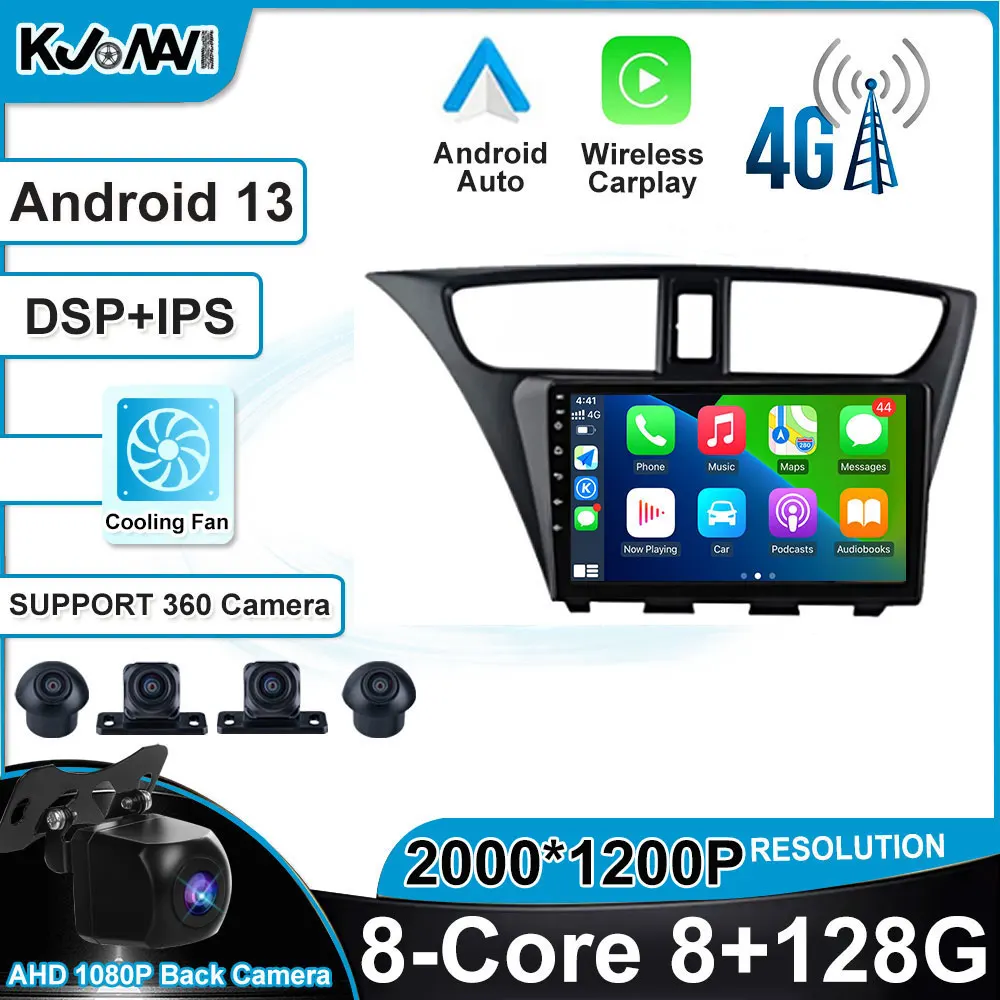 

Carplay Android 13 для Honda Civic 9 FK FB 2012 - 2017 Автомагнитола мультимедийный стерео плеер WiFi GPS навигация без DVD