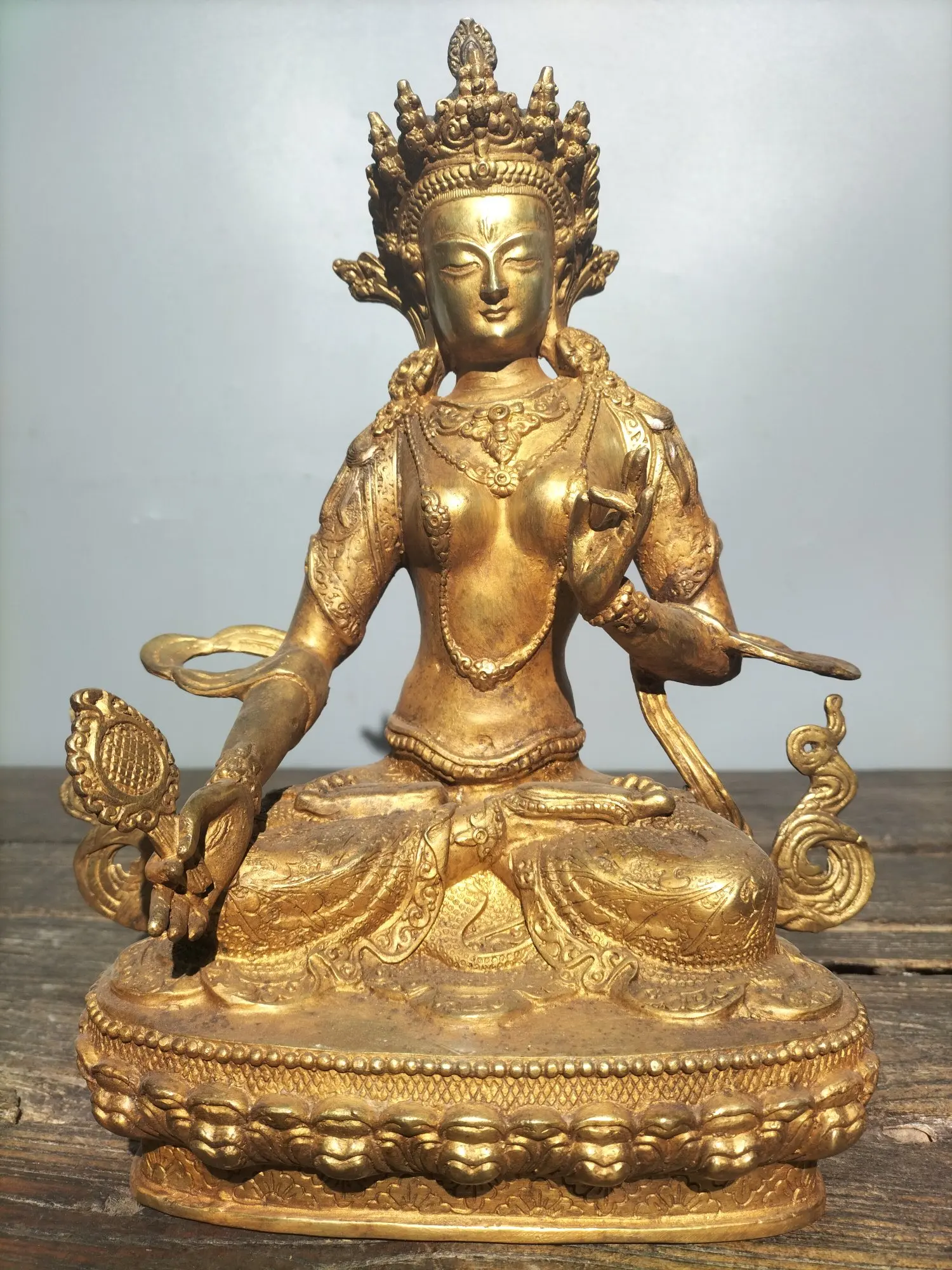 

11" Tibetan Temple Collection Bronze Gilt twenty one mother Tara Bodhisattva worship buddha Town house Exorcism