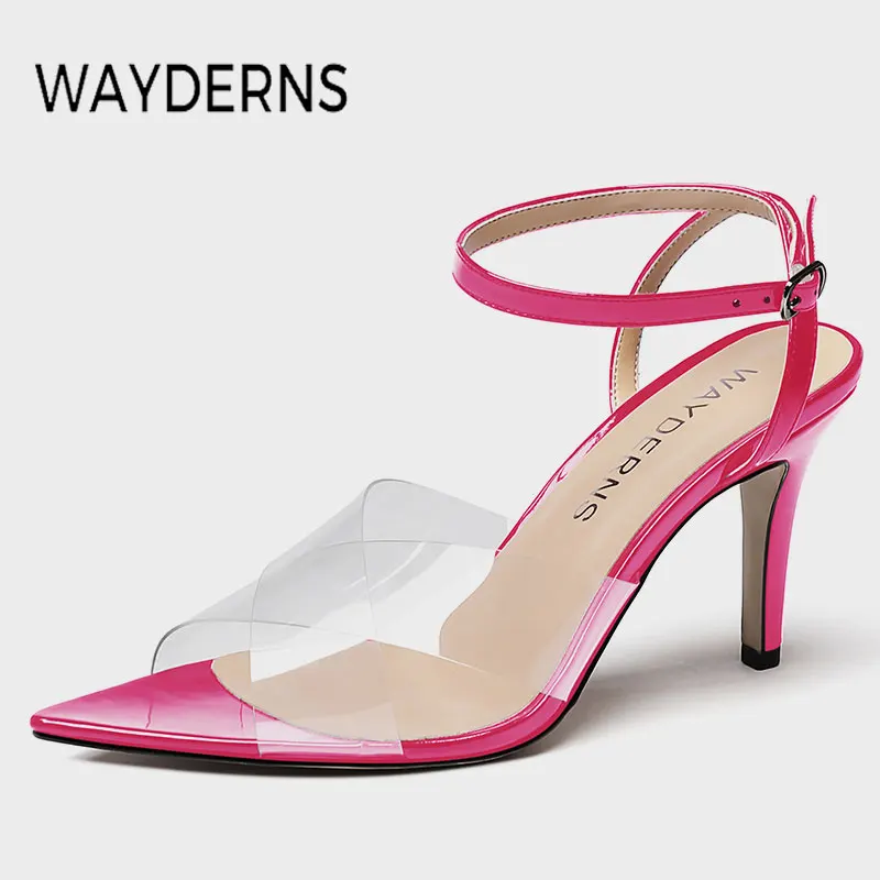 

WAYDERNS Ins New Arrival Women Sandals Thin H9Igh Heels Summer Women Shoes Fashion Pvc Pointed Toe Ladies Footwear Size 35-43