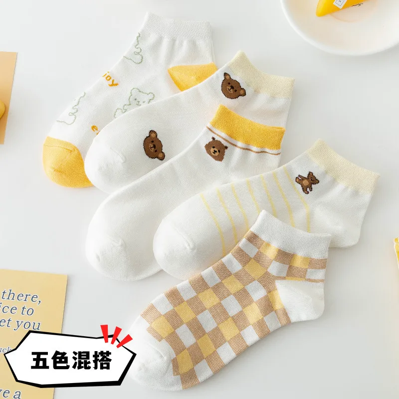 

5 Pairs Best Selling Cartoon Ladies Socks Set Cotton Socks Summer Kawaii Funny Cute Socks Korean Style Preppy Ladies Short Socks