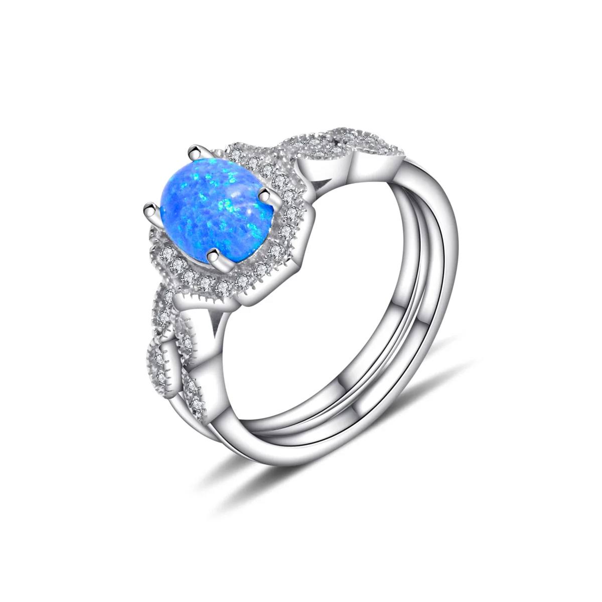 

2023 Hot selling blue Aobao set ring S925 sterling silver with diamonds, fashionable, light luxury, and simple women's set ring