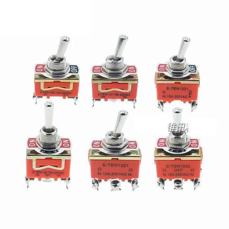 10pcs/lot  High Quality 15A 250V SPST 2 4 6 Terminal ON OFF ETEN 1021 1122 1321 1221 Toggle Switch Self-locking Waterproof Cap