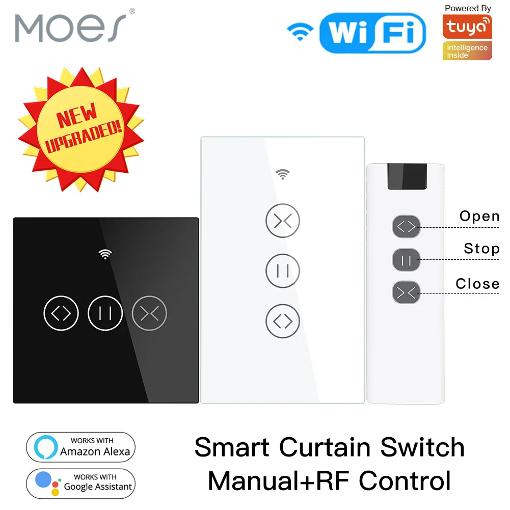 

US WiFi RF433 Smart Touch Curtain Roller Blinds Motor Switch Tuya Smart Life App Remote Control Work with Alexa Google Home