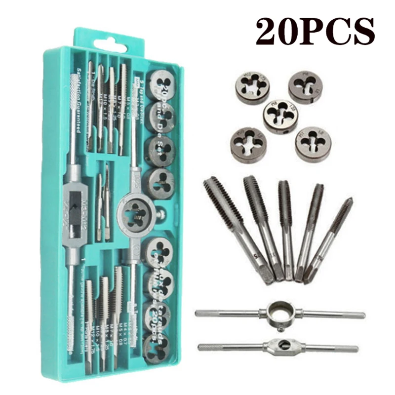 8/12/20Pcs Metric Hand Tap and Die Set M3-M12 Screw Thread Plugs Straight Taper Reamer Tools