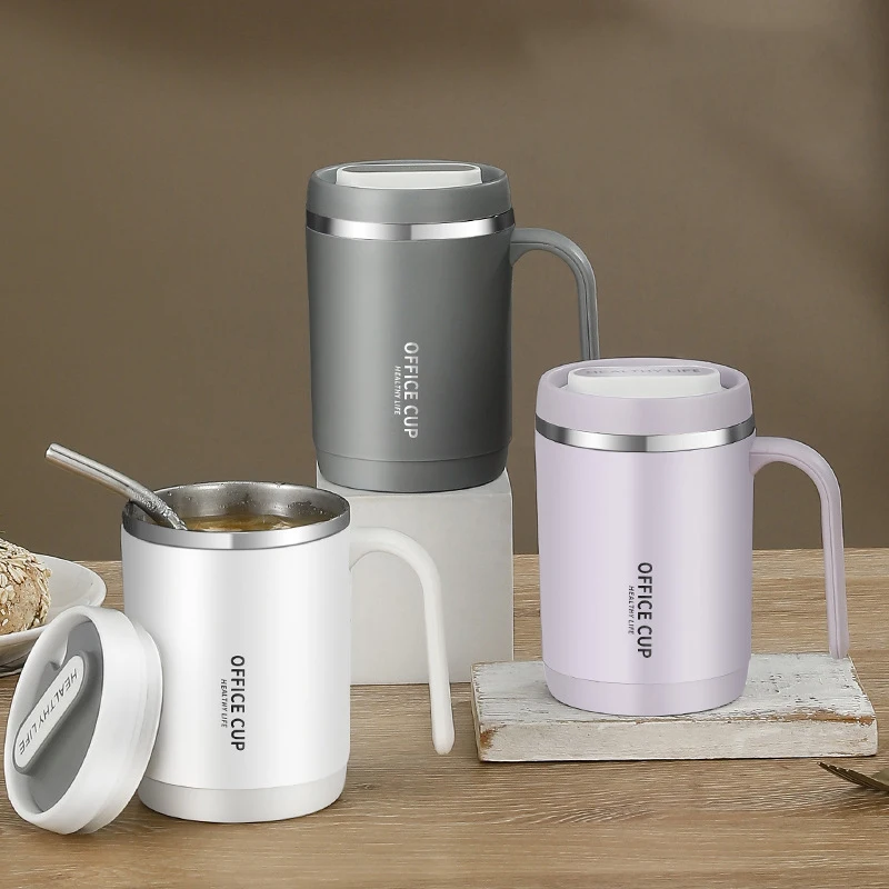 

500ml Tumbler With Lid And Straw Vacuum Insulated Water Bottle Mugs Coffee Cups Stainless Steel Thermos Cup Household Office Mug