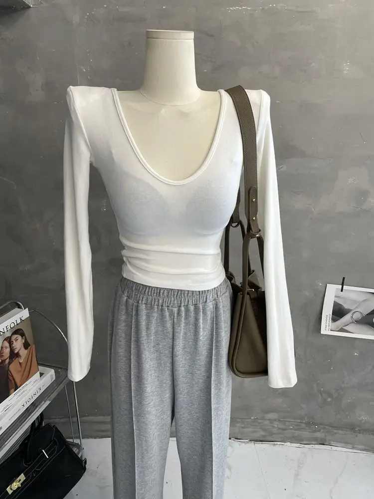 Оптовая продажа футболки с V-образным вырезом для женщин сезон осень-зима