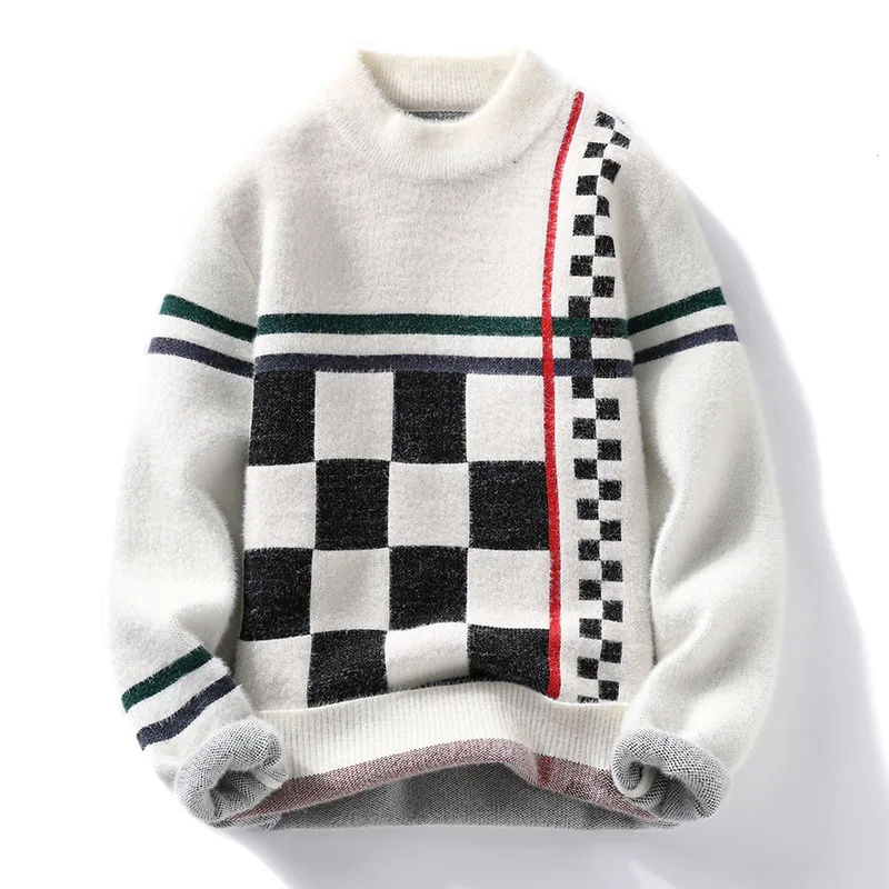 

Норковый кашемировый мужской свитер-водолазка для шахматной доски осень/зима утепленный кашемировый джемпер для подростков термобелье