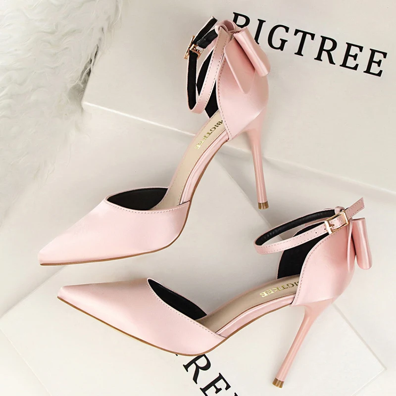 

BIGTREE Women Sandals Silk Butterfly-Knot Pointed Toe High Heels Women Shoes Wedding Stiletto Elegant Pumps Women Heels 10Cm
