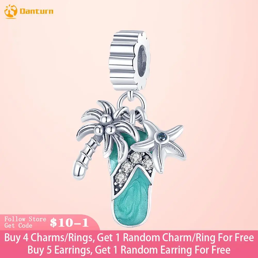 

Danturn 925 Sterling Silver Beads Coconut Starfish Slippers Charm fit Original Pandora Bracelets Fashion Fine Jewelry Gift