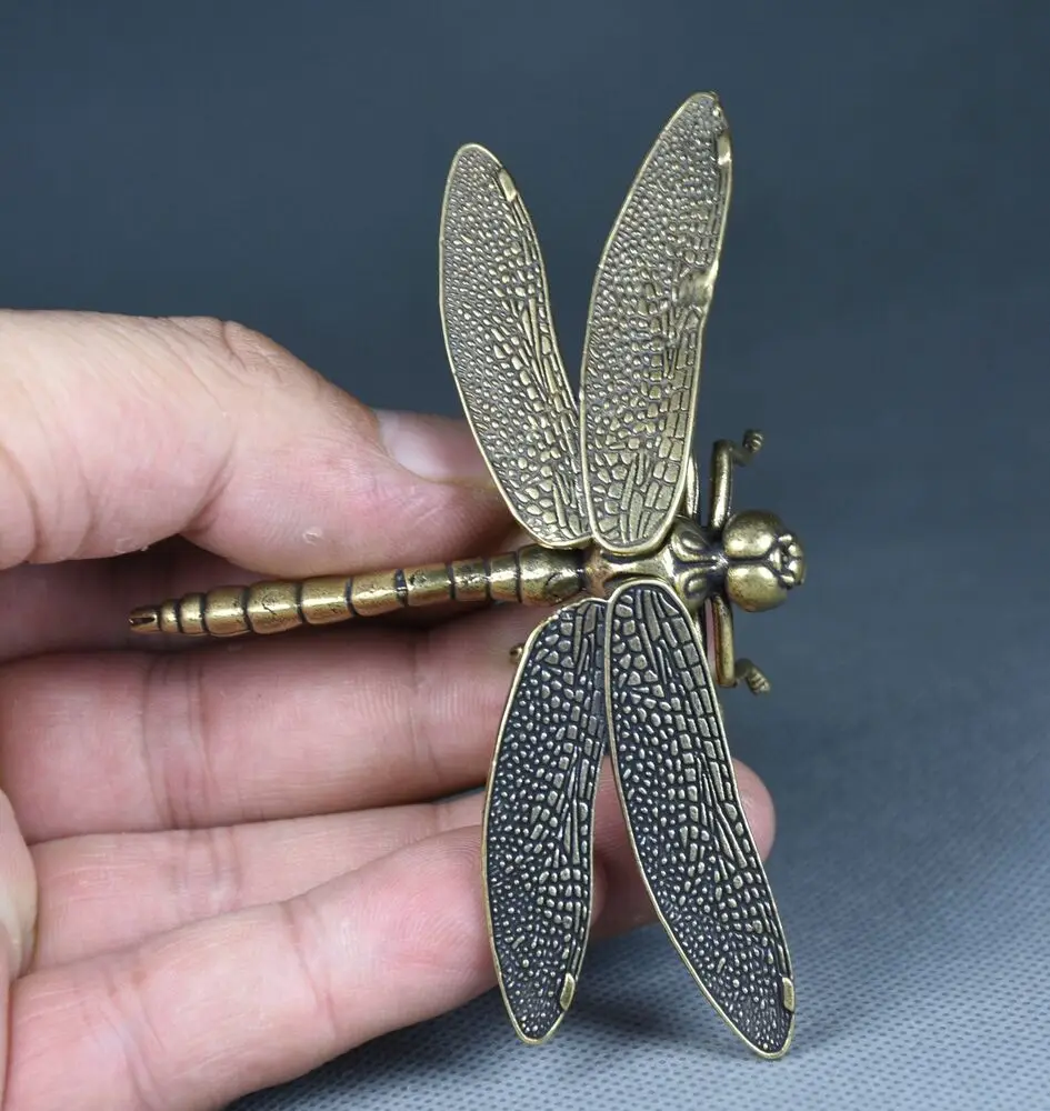 

9.5CM Rare Old China Copper Feng Shui Dragonfly removable Wing Lucky Sculpture
