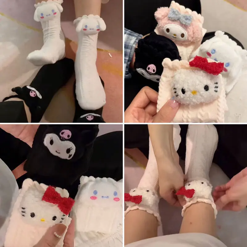 Hello Kitty Cartoon Cute Socks White Lolita Cinnamoroll Babycinnamoroll Baby KT Cat My Melody Kawaii Tube Socks