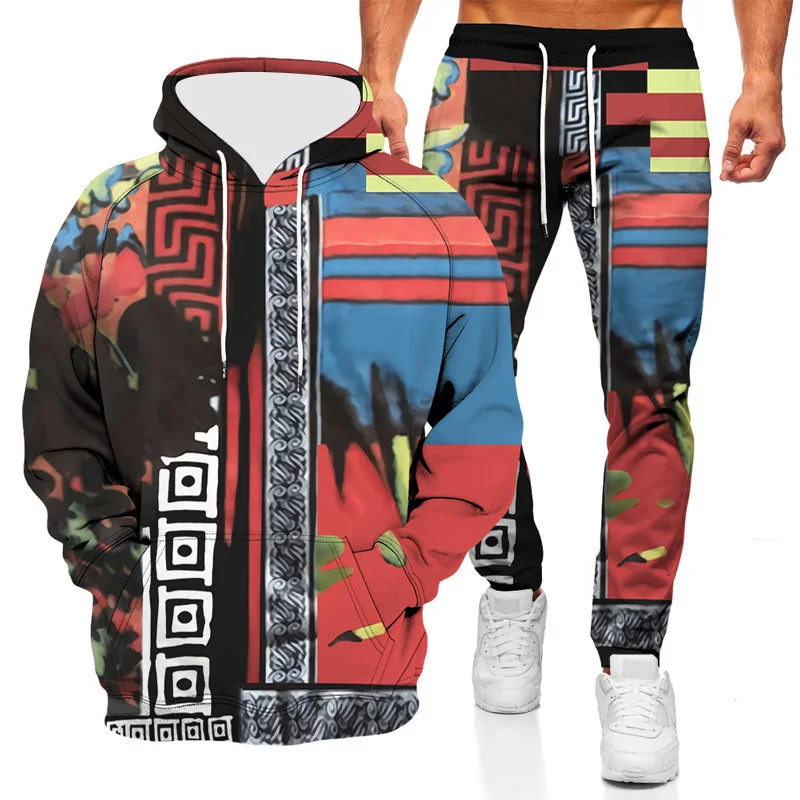 

3D Printed Men's Sweatshirt Hoodies Set Men's Tracksuit Pullover Jacket Pants Long Sleeve Sportswear Autumn Clothing Male Suit