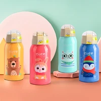 ycontime 500ml smart temp display vacuum insulated water bottle with straw stainless steel cartoon thermos with carrying rope