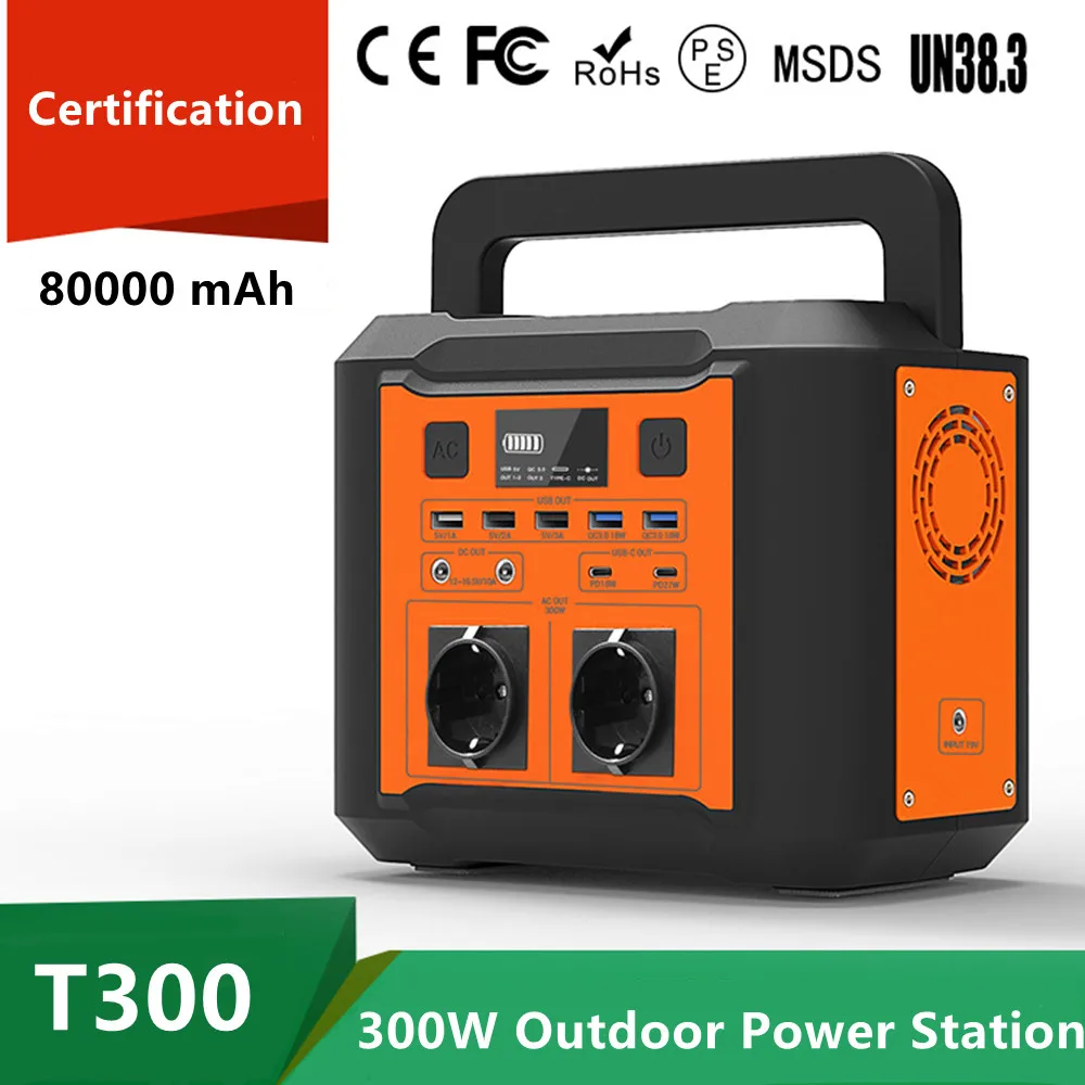 

GKFLY 220V 80000mAh Portable Power Station Emergency Energy Storage Pure Sine Wave Power Supply 300W Solar Generator Power Bank