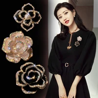 pomlee 2020 new arrival pearl enamel camellia brooches for women elegant flower pins fashion jewelry coat accessories brooch