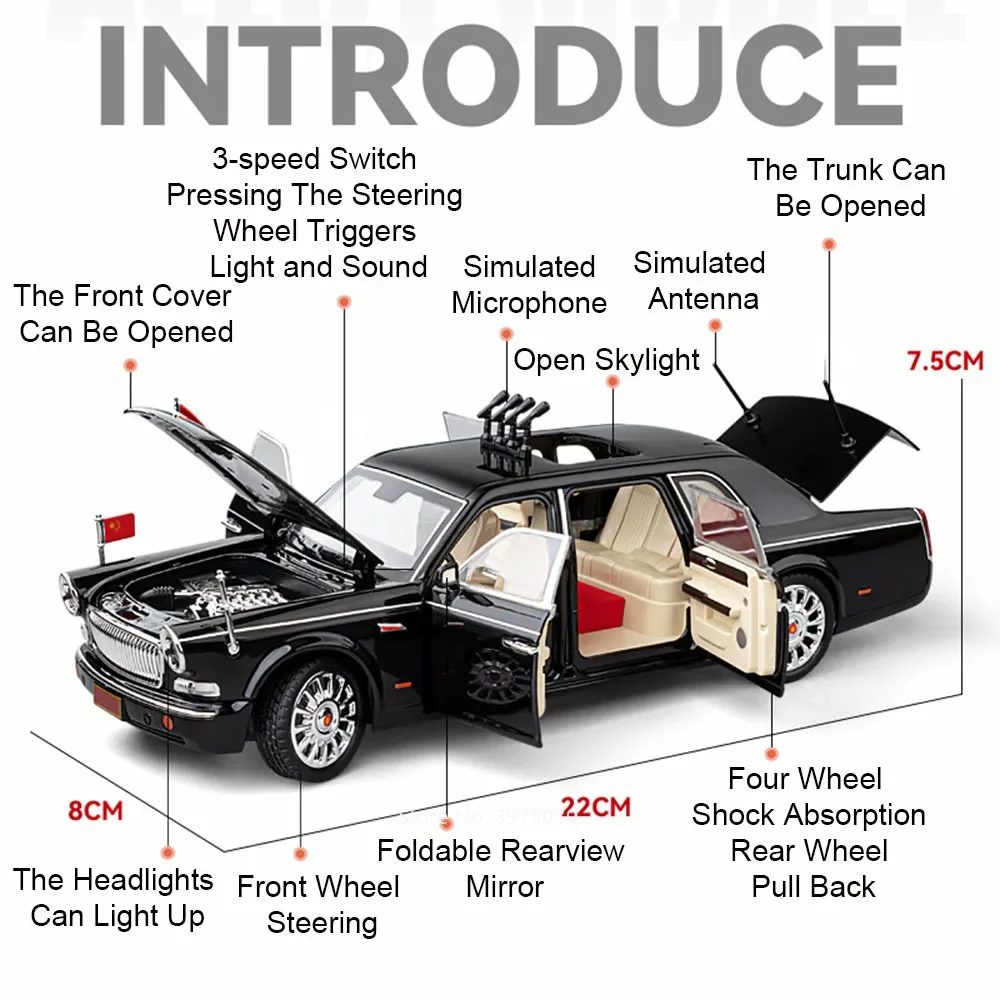 Масштаб 1:24 HongQi игрушки из сплава модели автомобилей 70-летие военный парад со