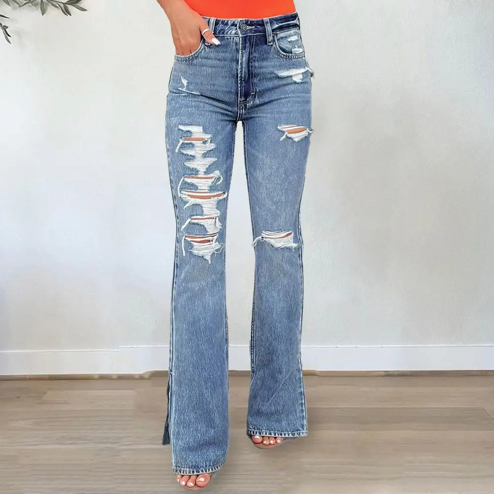 

Fashion Flared Trousers Washed Shrink Resistant Women Jeans Women Slim Fit Mid-Waist Flare Jeans