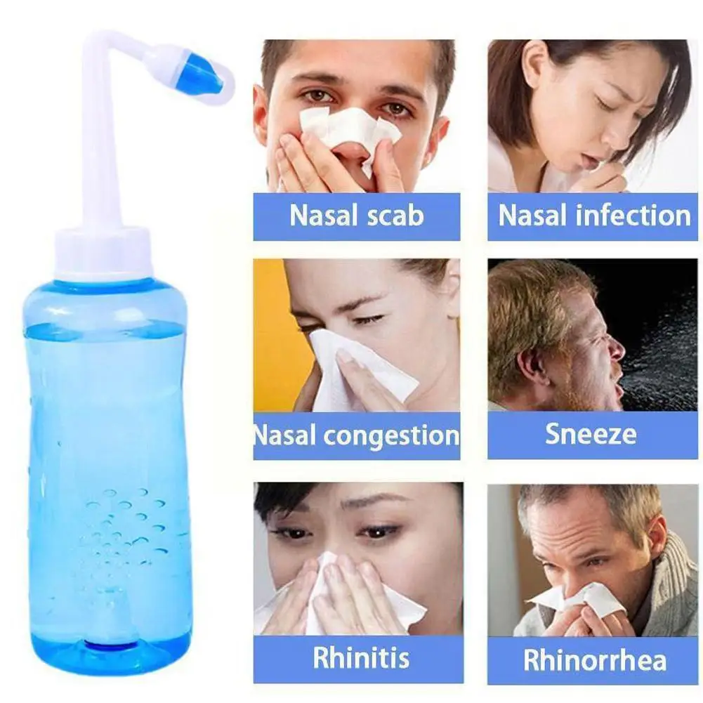 

Nose Nasal Wash System Pot Sinus Allergies Relief Rinse Blue 500mL Adults Plastic Bottle New Neti Children Equipment Practi D2T8