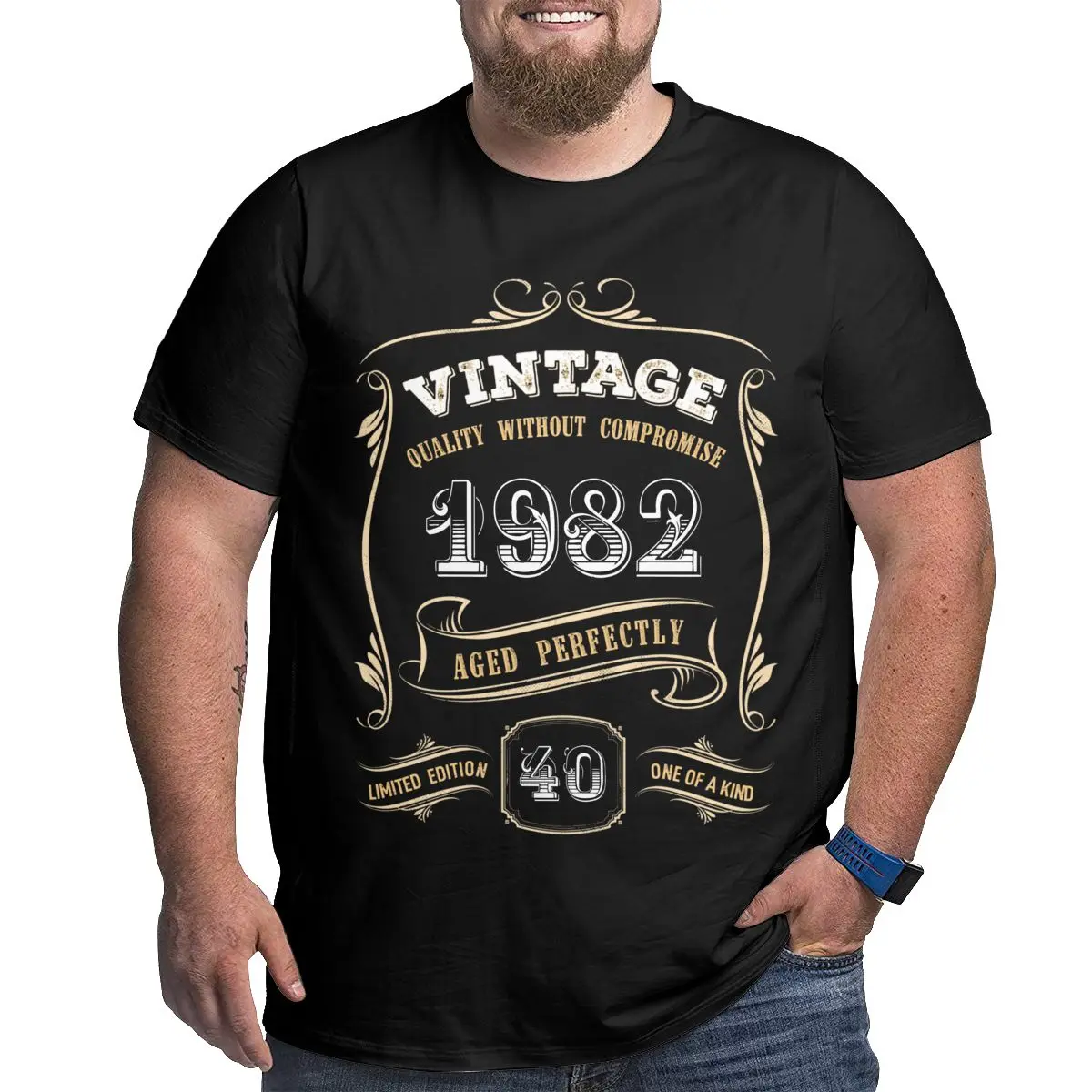 

Хипстерская Золотая Винтажная футболка для 40-го дня рождения 1982 года, идеальная хлопковая футболка с коротким рукавом, футболка большого ро...