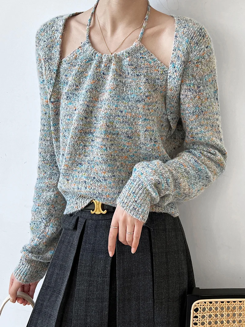 

Zhisilao New Fake 2 Pics Pullover Sweater Women Casual Halter Knit Sweater Autumn Winter 2023 Tops Knitwear