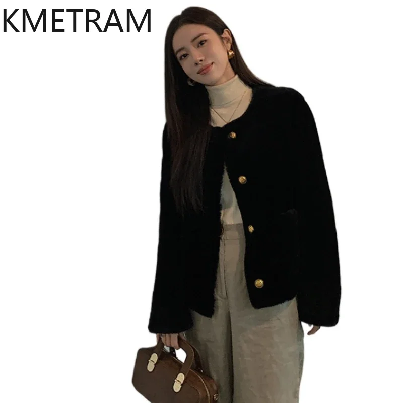 Шуба из натуральной мериносовой шерсти женская короткая черная куртка