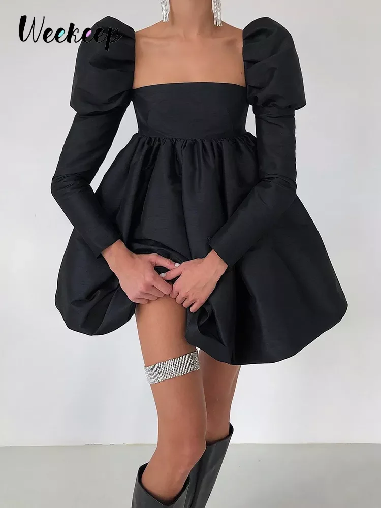 

Weekeep Elegant Ball Gown Dresses Summer Sexy Loose Square Collar Puff Sleeve Short Dresses Y2k Aesthetic Vintage Beach Sundress