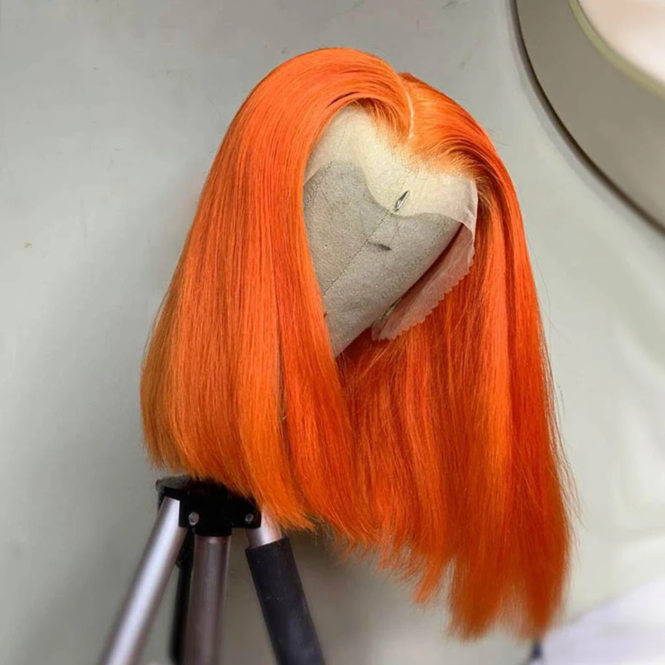 

Ginger Orange Color Short Bob Silky Straight Glueless Soft Lace Front Wig For Black Women Babyhair Preplucked Daily Cosplay