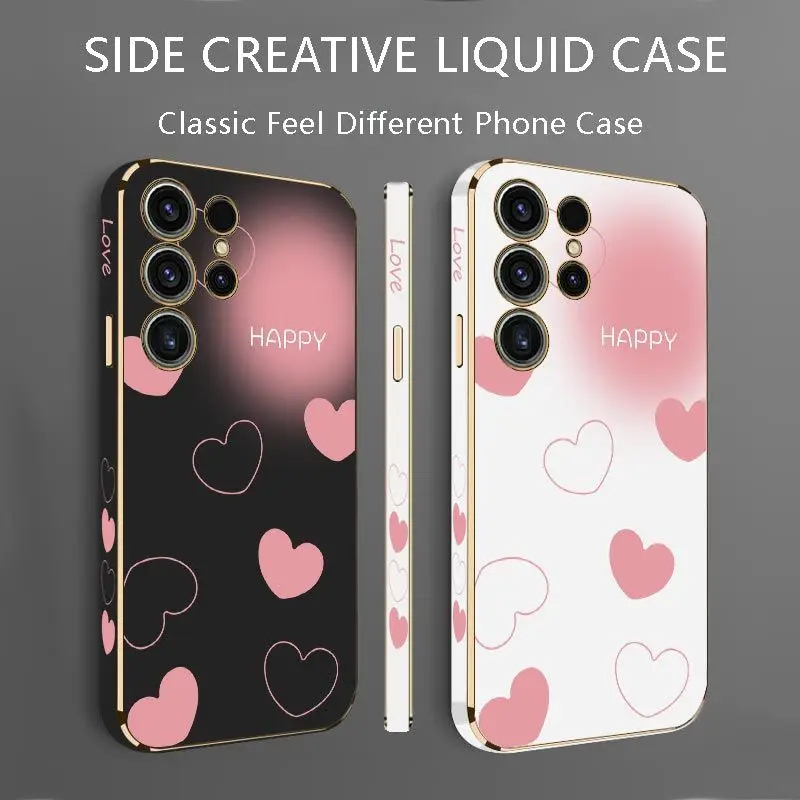 Pink Heart Luxury Plating Phone Case For Samsung Galaxy S23 S22 S21 S10 S9 S8 Plus Note 20 ultra 10 Plus Cover