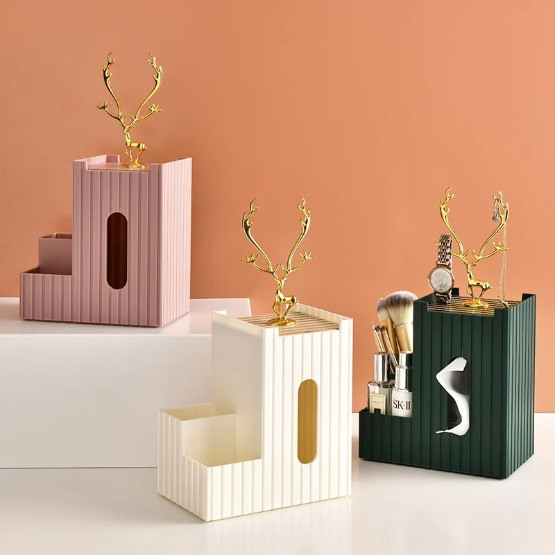 

Tissue Box Napkin Holder ins Elk Paper Box Desktop Tissue Holder Storage Box Remote Control Sundries Organizer