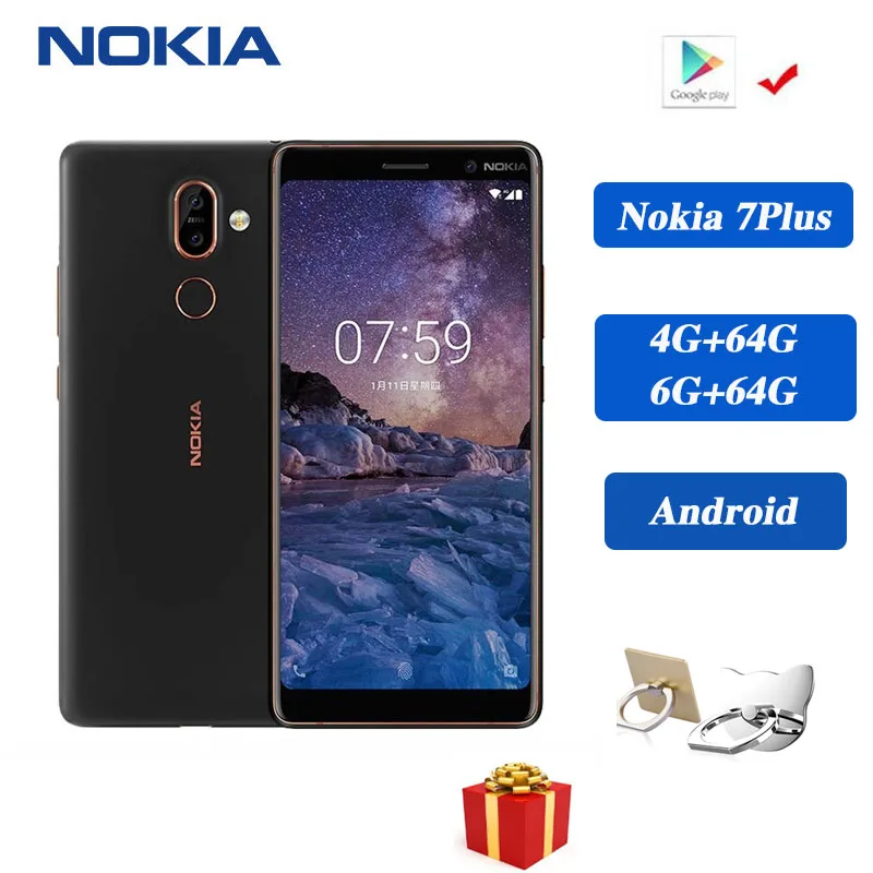 Смартфон Nokia 7 plus на Android полноэкранный две SIM-карты 4G черный 6 + 64 ГБ телефон для