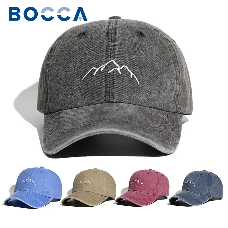 

Bocca Mountain Range Embroidery Baseball Cap Snapback Caps Men Women Retro Washed Vintage Cotton Adjustable Hip Hop Hat Gorras