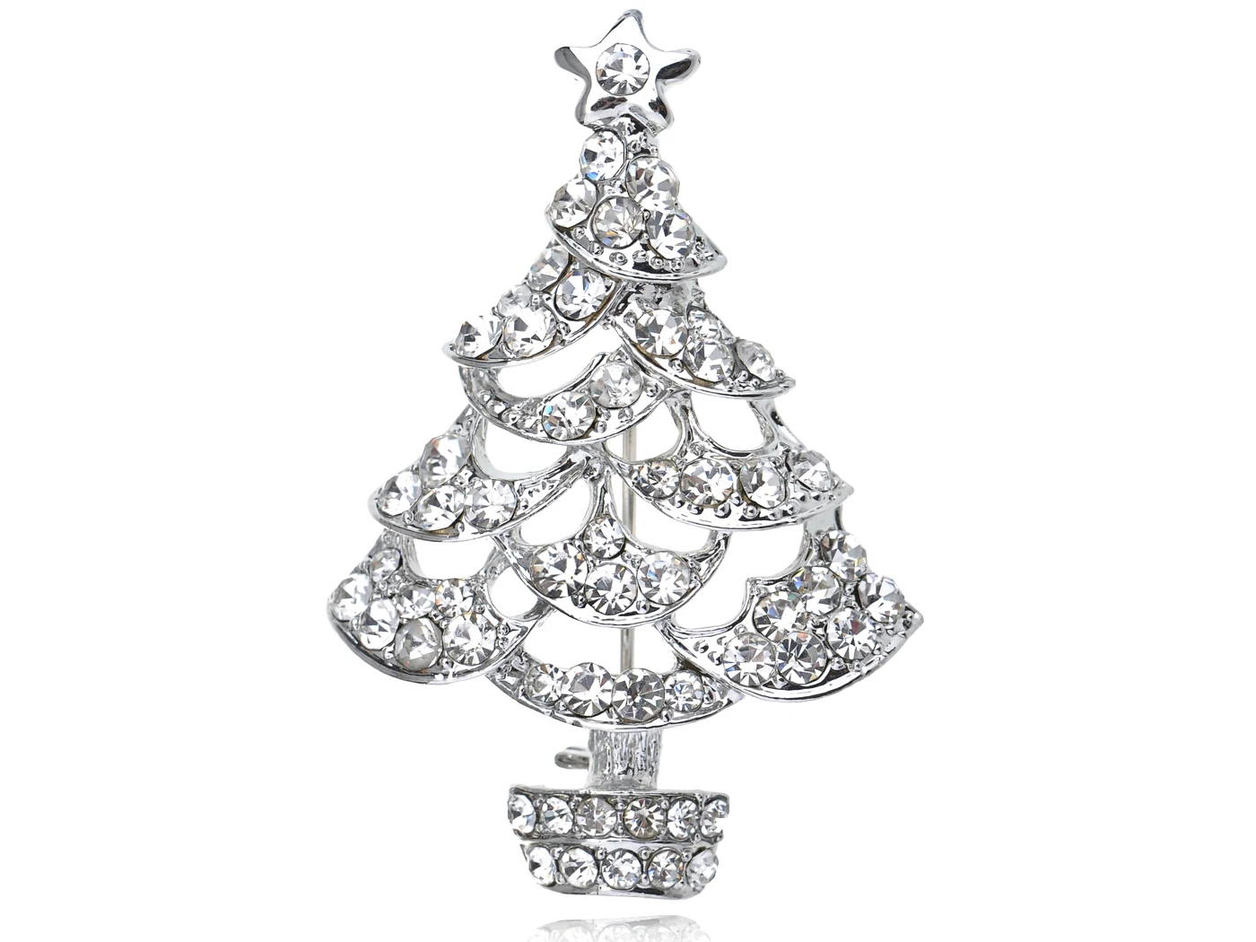 

Clear Crystal Rhinestone Silvery Tone Holiday Christmas Tree Sparkle Pin Brooch