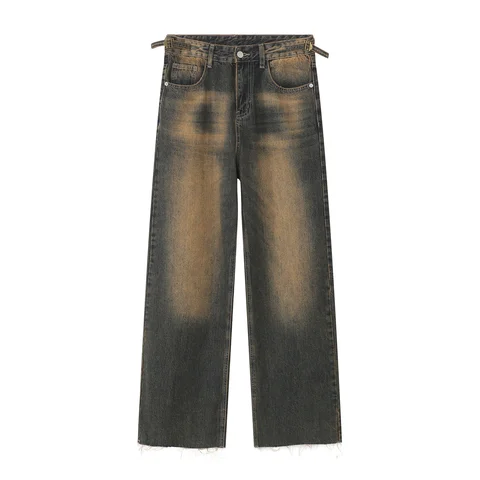 Джинсы мужские ржавчины NOYMEI, модные прямые брюки из денима с оборками по краям ржавчины, контрастные цвета, WA1896