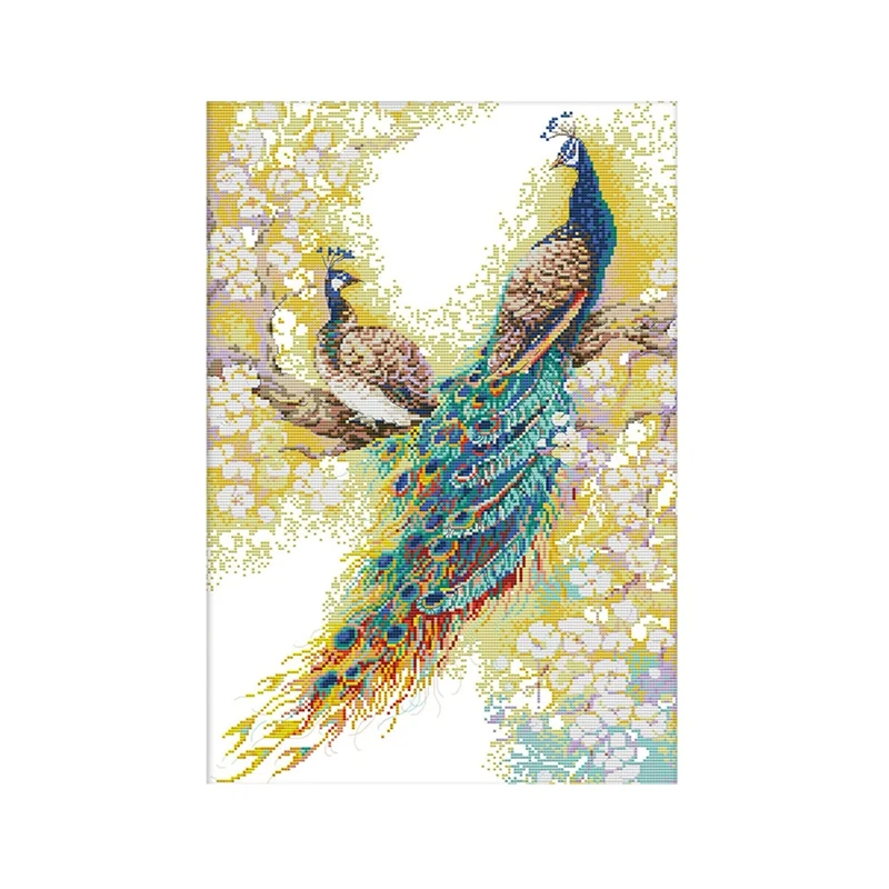 

Hot HG-DIY Cross Stitch Counted Kits Stamped Kit,11CT Fabric Embroidery Crafts Needlepoint Kit (Peacock Couples)