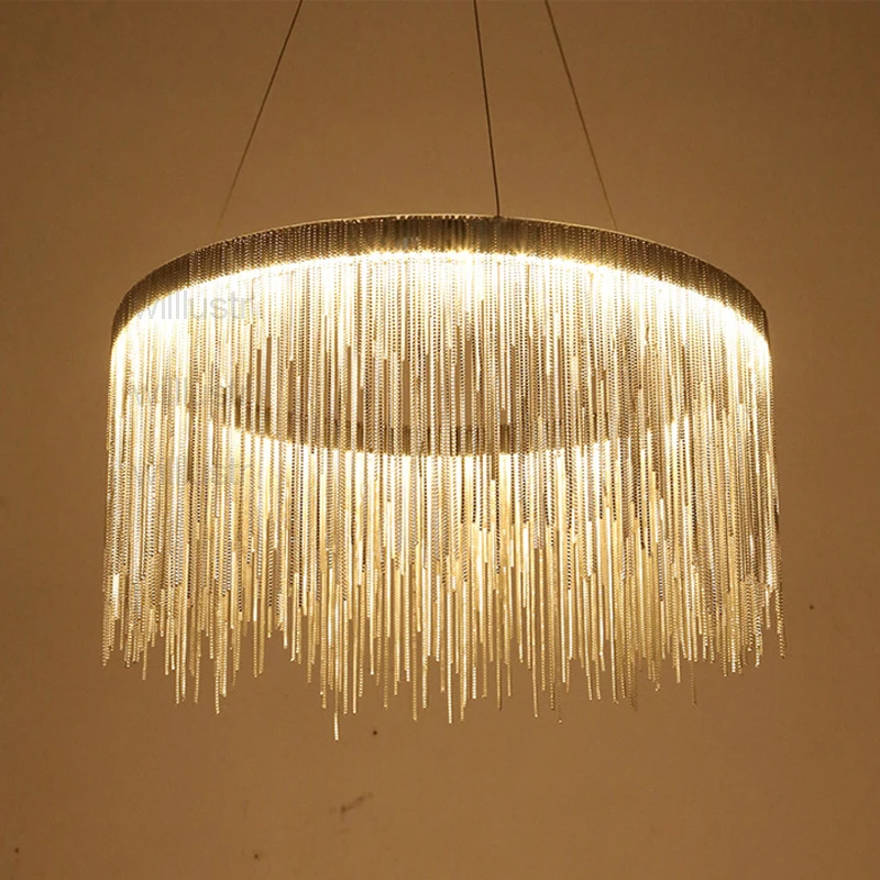 Алюминиевая круглая Подвесная лампа с цепочкой Потолочная люстра бахромой для