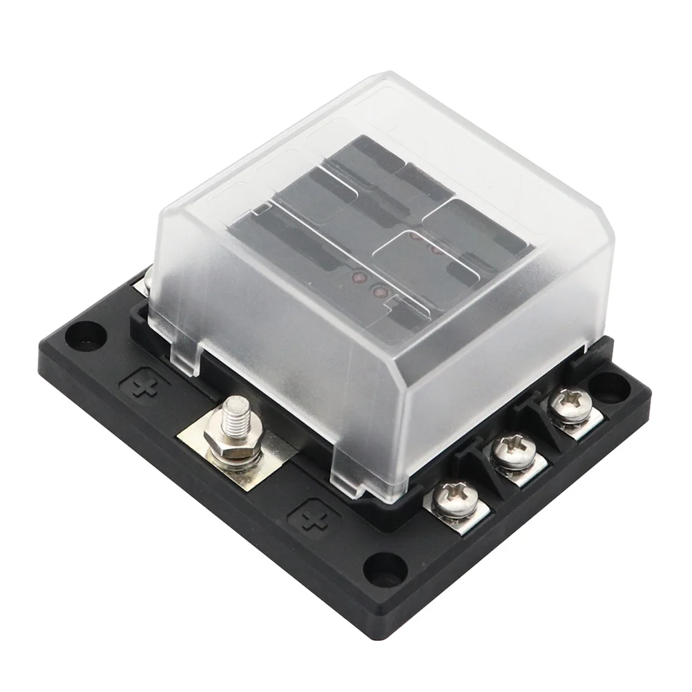 

6 Way Fuse Block W/Negative Bus with Ground LED Light Protection Cover for Car