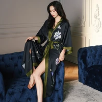 satin robes for women silk pajamas nightgown black bottom long flower branch home clothes bridesmaid gift bathrobes pijamas