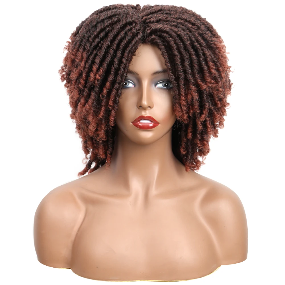 

14 Inch Dreadlock Short Curly Wig With Bangs For Black Women Soft Synthetic Wigs Natural Hair Ombre Crochet Twist Wig