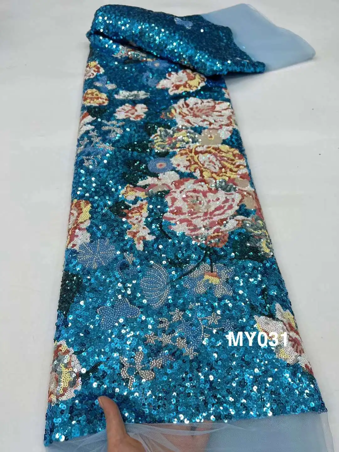 Роскошная африканская кружевная ткань с тяжелыми бусинами высокое качество 5