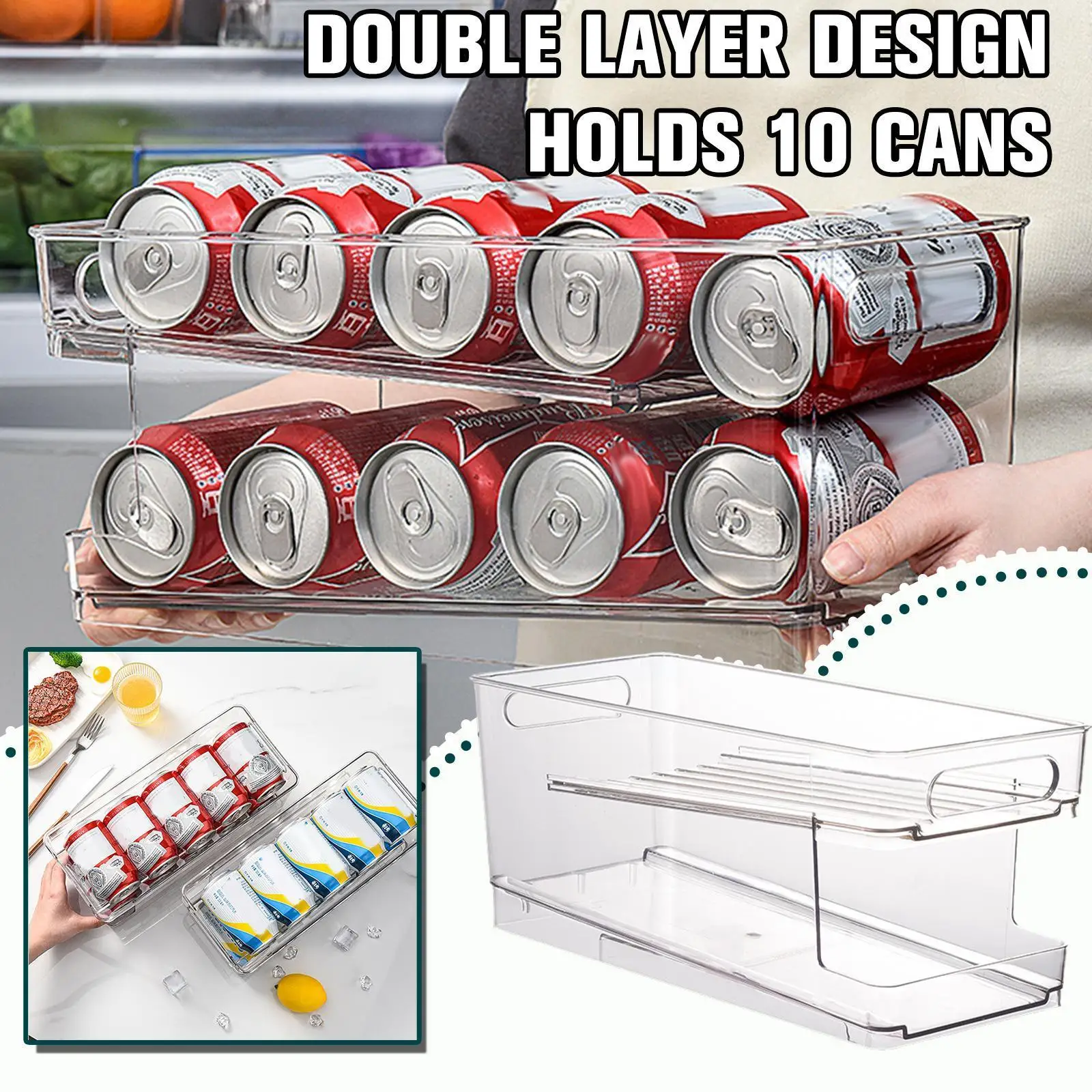 

2-Tier Refrigerator Organizer Bins Soda Can Beverage Holder Organizer Organizer Bottle Rack Pantry kitchen Fridge Storage U0G2