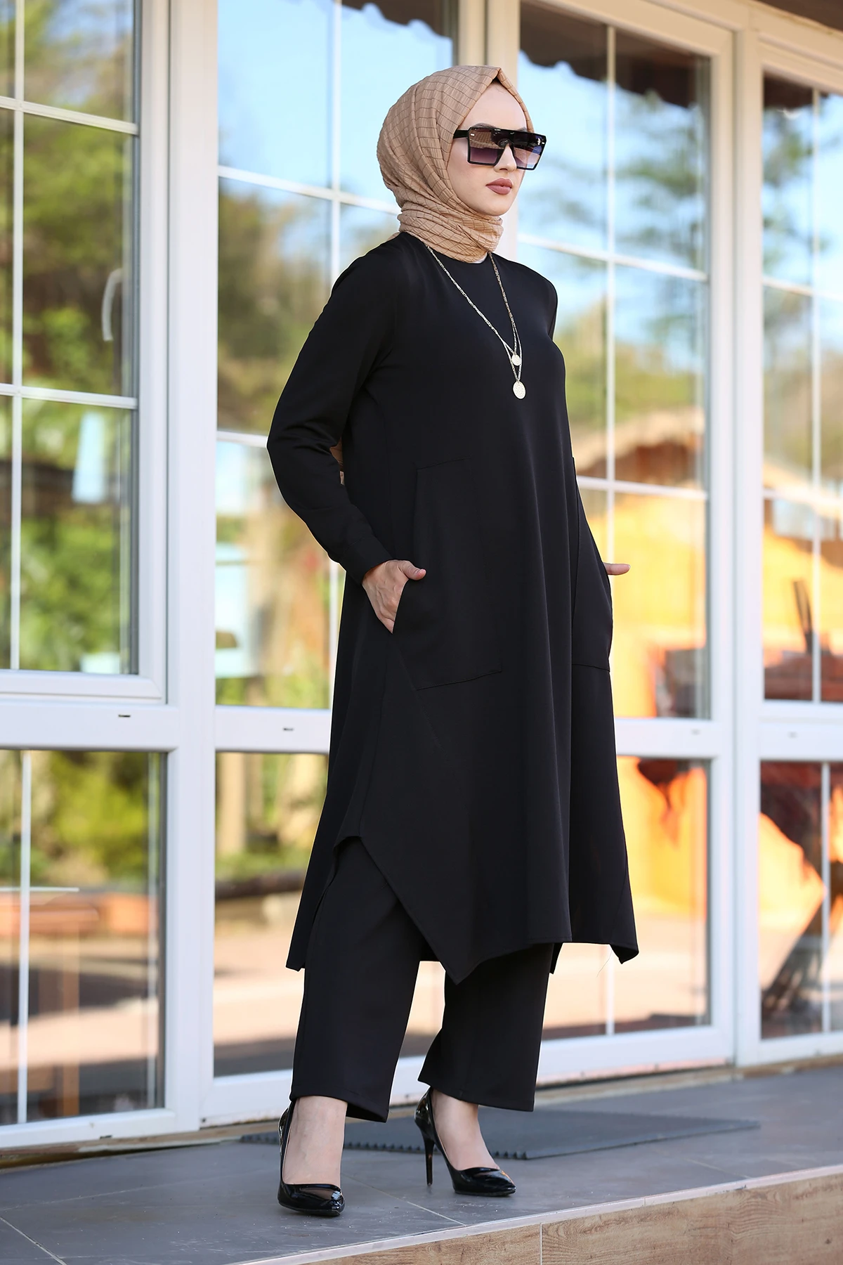 Женский двойной костюм хиджаб комбинированный нижний топ мусульманское платье хиджаб мусульманские ustleri Женский костюм платье abayas Set
