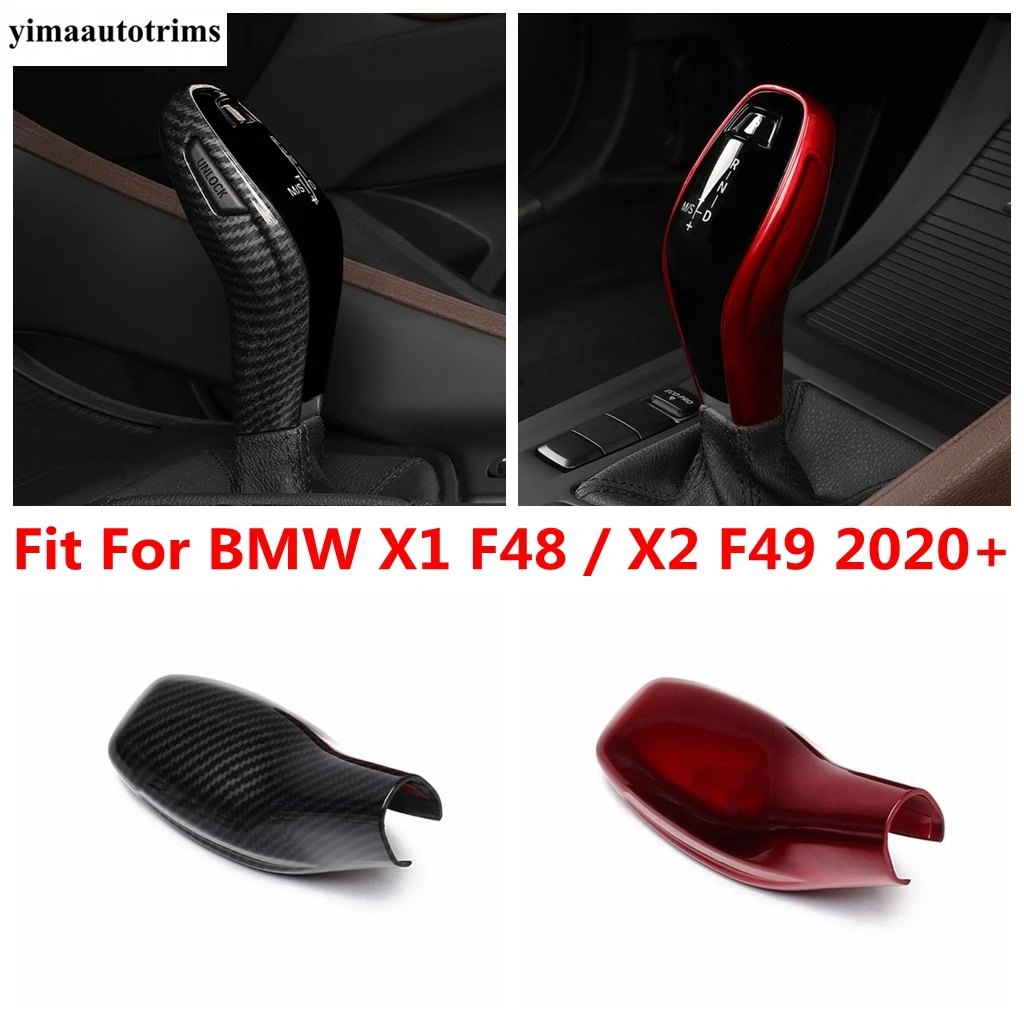 

Plastic Car Gear Head Shift Knob Decor Frame Cover Trim For BMW X1 F48 / X2 F49 2020 2021 Red Carbon Fiber Accessories Interior