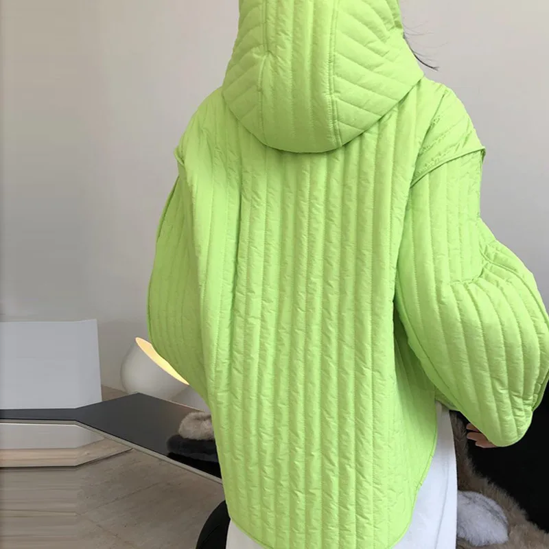 Autumn and Winter Quilted Hooded Parka Coat Women's Fashion Lazy Oversized Warm Coat Korean Casual Commuter Coat Solid Jacket