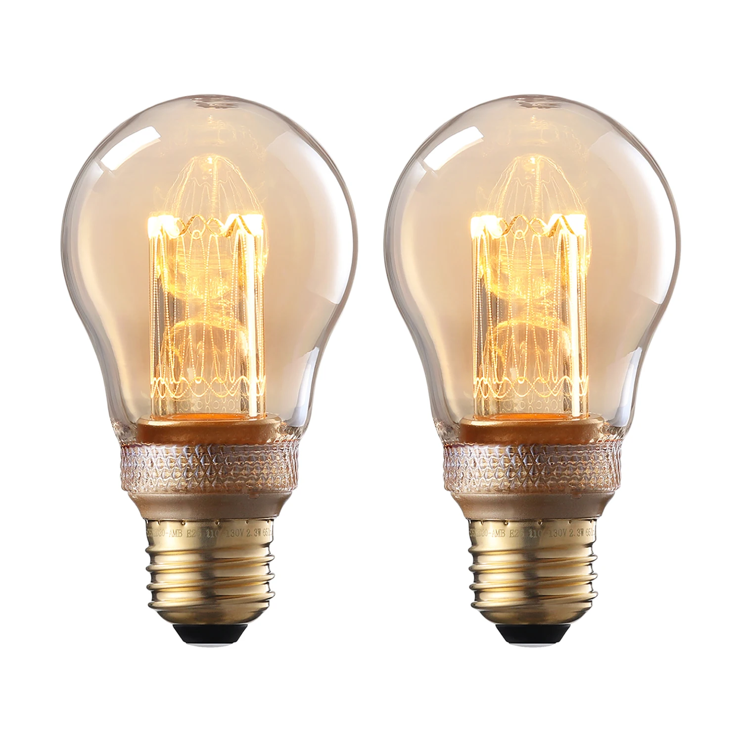 2 упаковки Декоративных Лампочек A19 Янтарная стеклянная лампа E26 с регулируемой