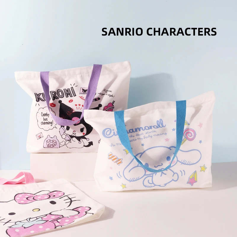 

Sanrioed Kawaii сумка для покупок холщовая печать Kuromi Cinnamoroll My Melody большая сумка через плечо