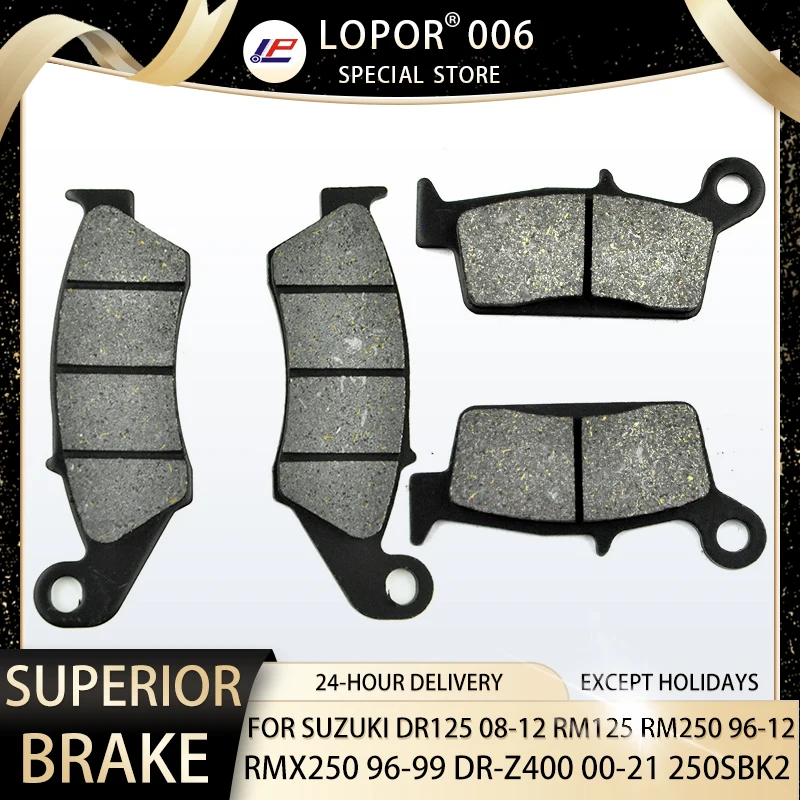 

LOPOR Motorcycle Brake Pads Front & Rear For SUZUKI DR125 08-12 RM125 RM250 96-12 RMX250 96-99 DR-Z400 00-21 250SBK2