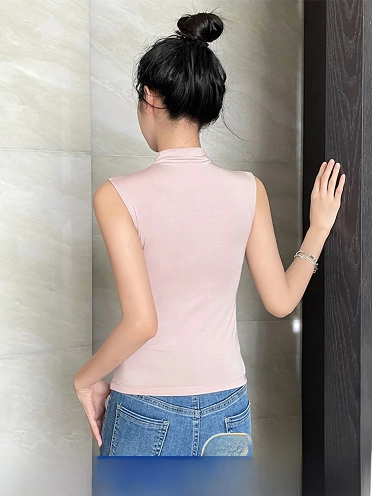 Модальный жилет без рукавов из ледяного шелка с полувысоким воротником женская