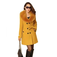 large size woolen coat korean version mid long big fur collar woolen windbreaker autumn winter fashion woolen outerwear belt hot