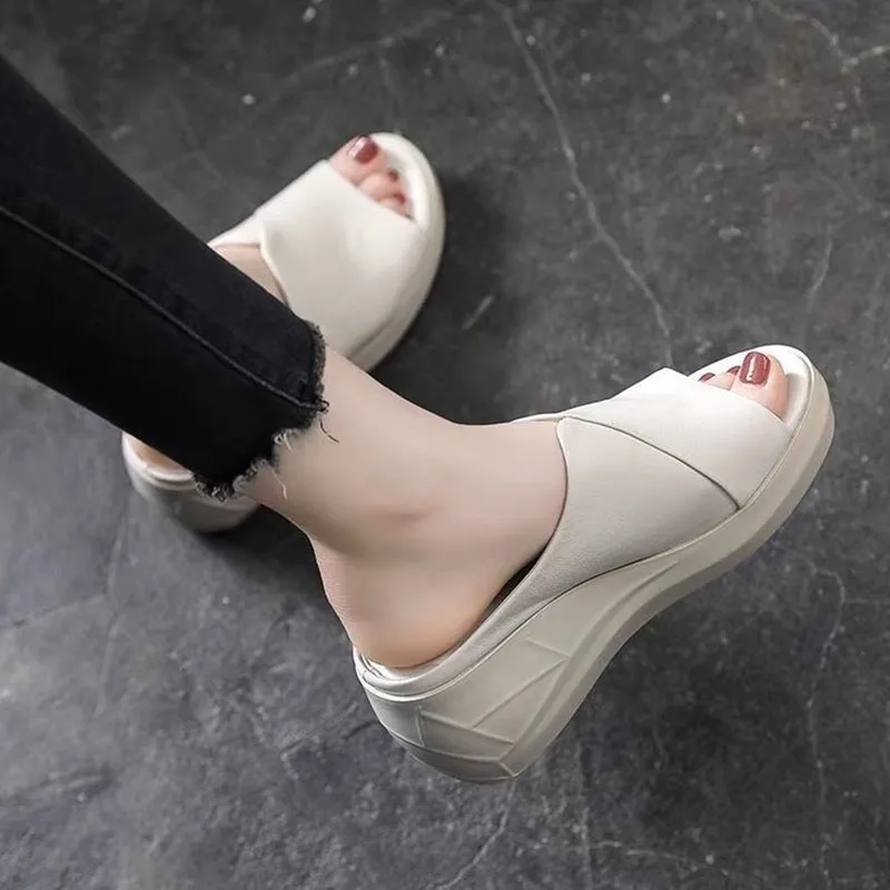 

Platform Shoes for Women Wedges Slippers Woman Solid Color Ladies Slides Summer Outside Slipper Casual Peep Toe Shoe Pantuflas