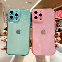 gradient laser love heart clear case for iphone 13 11 12 pro max x xs xr 7 8 6s plus se 2 transparent candy color soft cover